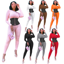 2021 Amazion Hot Sell Sexy Ladies One Piece Zip Slim Fit Jumpsuit with Drawstring Rib Waistband